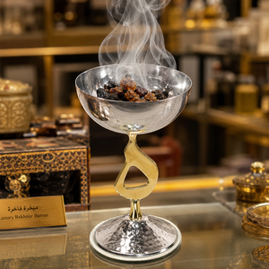 Natural Wooden Arabic Calligraphy Metal <b>Oud</b> Burner Arabic Mabkhara Set With Tray Decorative Islamic Aroma <b>Diffuser</b> Home Decor - Product Image 5