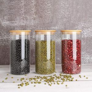 Pot de conservation en verre borosilicate en gros avec couvercle en bois, récipient de cuisine hermétique, pot en verre résistant à la chaleur pour le stockage des aliments - Product Image 1