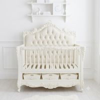 Cuna para bebé, pintada de blanco, de madera maciza de caoba tallada, hecha en Indonesia, modelo Chelsea personalizado.