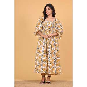 Vestido Maxi de Algodón Indio con Estampado Floral para Mujer, Estilo Boho, con Mangas Largas Fruncidas, Vestido Informal de Verano para Fiestas - Product Image 6