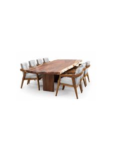 Table à manger rectangulaire moderne en bois massif avec 6 chaises rembourrées, design mi-siècle, ensemble de meubles pour la maison - Product Image 5