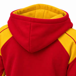 Sudadera con Capucha Premium PDK para Mujer, Color Rojo y Amarillo, con Bolsillos Delanteros, Cintura con Rayas y Cierre Completo con Cremallera, para Hermandades - Product Image 6