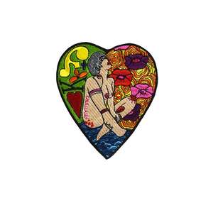Custom Embroidered Heart Patch Vintage Style Girl Floral Design Sew-On Fabric Badge - Product Image 1