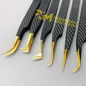 Pince à épiler de précision RMI en acier inoxydable avec pointe plaquée or, antistatique, poignée noire, pointe lisse, haute qualité pour cils - Product Image 3