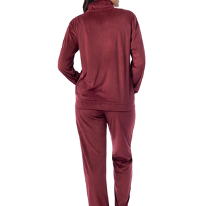 Ensemble de survêtement en velours bordeaux pour femme, dernière collection, veste zippée et pantalon, logo personnalisé OEM, coupe ajustée, tenue décontractée d'hiver - Product Image 5