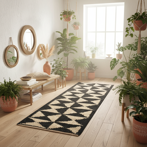 Tapis de couloir rectangulaire en jute tressé à la main, couleur unie géométrique, à poils plats, antidérapant, avec envers en jute, fin (0,2-0,4 po) - Product Image 4