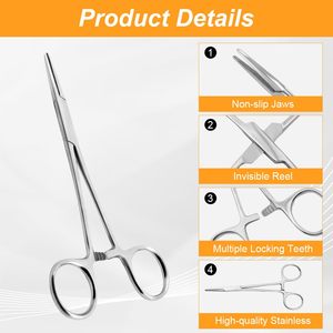 Juego de 2 Pinzas Hemostáticas Manuales Premium de Acero Inoxidable de 5 Pulgadas - Rectas y Curvas con Autobloqueo, Grado Hospitalario para Pesca y Perforaciones - Product Image 3