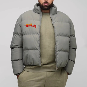 Men's Light Grey Cropped Puffer Jacket High Neck Zip Up Insulated Winter <b>Bubble</b> <b>Coat</b> Custom Logo Streetwear Short Padded - Product Image 4