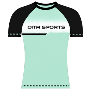 Maillot de sport personnalisé vert menthe et noir à manches courtes raglan, col rond, respirant, pour entraînement athlétique, uniforme d'équipe, performance - Product Image 1