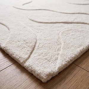 Solid <b>Blush</b> Pink Area Rug Modern Hand Tufted Wool Carpet Abstract Wave Pattern Rug Contemporary Home Decor Floor Covering Rug - Product Image 6