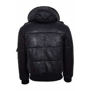 Veste d'hiver en cuir véritable pour homme avec capuche amovible en fausse fourrure - Product Image 6