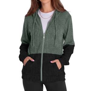 Cardigan classique pour femme à capuche en tricot zippé, color block, coupe oversize, pull décontracté pour femme, automne - Product Image 6