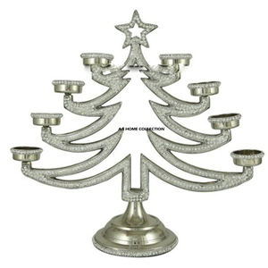 Portavelas de aluminio plateado brillante para sublimación, hecho a mano, con forma de árbol de 4 brazos, para velas de té, venta al por mayor. - Product Image 2