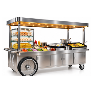 Carrito de Comida Móvil de Acero Inoxidable con Plancha y Vitrina de Vidrio - Product Image 3