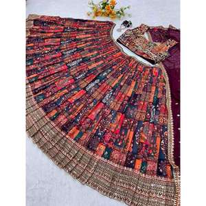 DISEÑADOR GEORGETTE IMPRESIÓN DIGITAL TRABAJO LEHENGA CHOLI CON DUPATTA WINE - Product Image 5