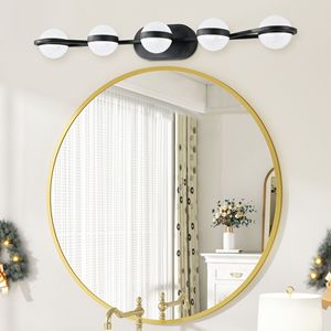 Moderna Lampada da Bagno a LED Minimalista da 35 Pollici con 5 Lampadine, Paralumi in Acrilico Effetto Sabbia Cristallina, Montaggio a Parete - Product Image 3