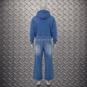 Sudadera con capucha unisex Ekin Impex Zip, estilo vintage, con efecto desgastado, bordada, lavada al ácido, decolorada por el sol, 100% algodón, térmica, para invierno, estilo chándal. - Product Image 2