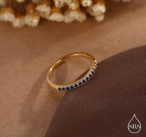 Sapphire Blue Half Eternity <b>Ring</b> in Sterling <b>Silver</b> Gold Plated Luxury Claw Setting CZ Wedding Minimalist Skinny <b>Stacking</b> <b>Ring</b> - Product Image 5