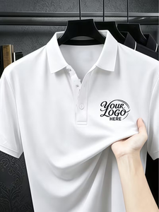 Men's Black Shirt Short Sleeve Digital Printing Logo Breathable Casual Jersey Knitted Polyester/Cotton Solid Front Design Button - Product Image 5