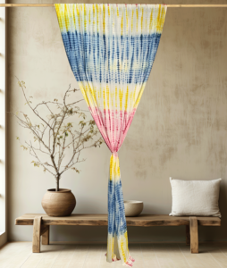 Rideau en coton imprimé tie-dye, fait main, style bohème, pour salon, chambre, hôtel, complexe hôtelier, taille personnalisée, vente en gros - Product Image 3