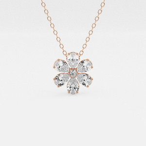 Pendentif Fleur de Mode avec Diamants de Laboratoire Poire et Rond de 7,8 CTW, Chaîne Réglable, Bijou Élégant, Cadeau pour Femme - Product Image 3