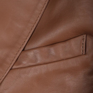 <b>Men</b>’s Cognac <b>Leather</b> <b>Blazer</b> Jacket Notch Lapel Two Button Slim Fit Coat - Product Image 3