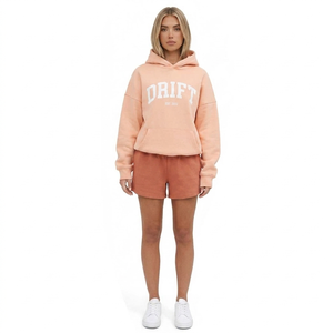 Florida Print Hoodie and Shorts <b>Set</b> Fleece Casual Loose Fit Spring Summer Daily Wear Teal <b>White</b> Lettering - Product Image 3