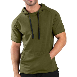 Custom Short Sleeve Winter Heavyweight Gym Hoodie for Men Regular Fit Hooded Zipper Pocket <b>Workout</b> Streetwear Gym <b>hoodies</b> - Product Image 1