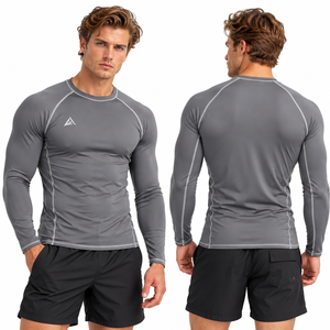 OEM Custom Logo <b>Men's</b> Long Sleeve Compression <b>Shirt</b> Slim Fit Athletic Crew Neck Top Contrast Stitching Base Layer <b>Swim</b> <b>T</b>-<b>Shirts</b> - Product Image 2