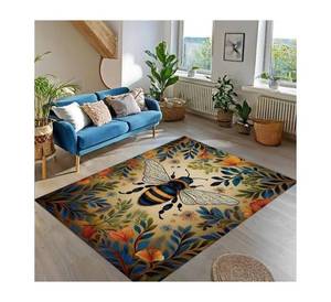 Custom Vintage Bumble Bee Area Rug Boho Floral Printed <b>Large</b> Carpet Non-Slip Washable Floor <b>Mat</b> for Living Room Bedroom Home use - Product Image 1
