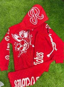 New Design Screen Print Logo Men Distressed Embroidery <b>Tracksuit</b> Custom Zipper Puller Rhinestone Hood <b>Tracksuit</b> - Product Image 4