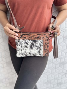 Western Patterned Leather Cowhide Fur Handbag Hand Tooled Carving Leather Tassel <b>Boho</b> Hot Sale Fur Sling <b>Bag</b> for Women - Product Image 5