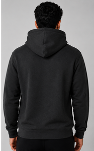 Sweat-shirt à capuche en polaire tricoté noir pour homme avec logo imprimé sur le devant, coupe classique, décontracté, écologique et coupe-vent - Product Image 2