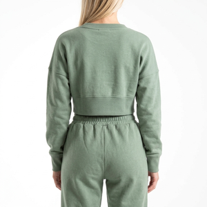 Sudadera Corta de Color Sólido, Transpirable, a la Moda, para Mujer, de Manga Larga y Cuello Redondo, Superventas - Product Image 6