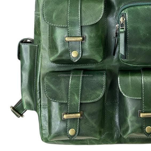Mochila Vintage de Cuero para Portátil, Verde, con Múltiples Bolsillos, Gran Capacidad, Mochila para Hombre, Logotipo Personalizado, Bolsa de Viaje - Product Image 4