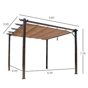 Pergola Retrattile in Alluminio 10x10 ft per Patio, Tettoia Ombreggiante da Giardino in Colore Marrone - Product Image 3