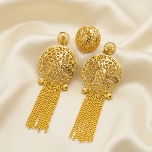 Luxury 24K Gold Plated Brass Cute Peacock Tassel Stud Earrings for Women | African <b>Bridal</b> Statement Earrings - Product Image 2