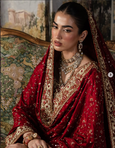 Modern Red Silk Wedding <b>Lehenga</b> Set for <b>Women</b> Gold Embroidery Dupatta Moisture Wicking Wrinkle Free All Seasons India Pakistan - Product Image 1