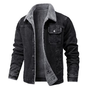Chaqueta vaquera larga elástica personalizada para hombre, de algodón azul, para invierno, lisa, talla grande, informal - Product Image 1