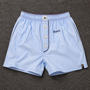 Streetwear Shorts Summer Fit Men’s Sky Blue Striped <b>Boxer</b> Shorts Cotton Poplin Relaxed Fit Y2K Style - Product Image 6