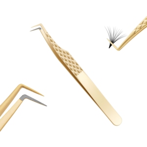 Pinzas para Extensión de Pestañas Personalizadas con Punta de Fibra, Pinzas para Pestañas Doradas con Adorno para Extensiones de Pestañas - Product Image 1