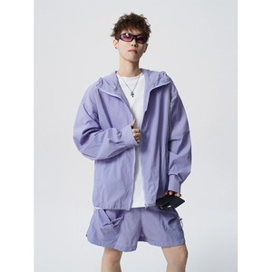 Chaqueta con Capucha Morada para Mujer, Manga Larga, Tejido de Poliéster Transpirable, Estilo Utilitario, para Primavera - Product Image 1