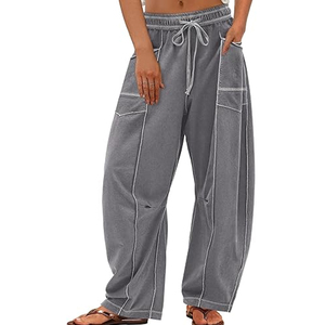 Women Plain Cargo Pants Wide Leg Sweatpants High Waist <b>Drawstring</b> Casual Loose Fit Streetwear - Product Image 6