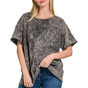 Camiseta de mujer con lavado ácido, ecológica, estilo vintage, oversize, streetwear, de algodón suave, informal, de secado rápido, para proveedor. - Product Image 3