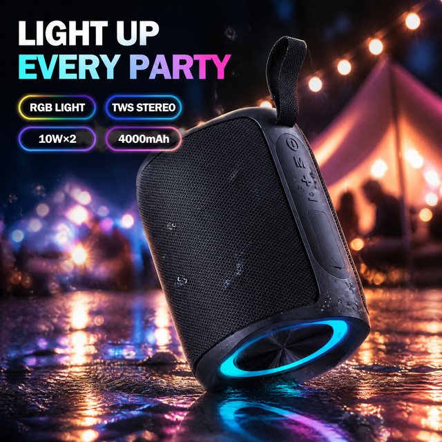 20W Portable Outdoor Speaker with Dual 57mm Drivers 4000mAh Rechargeable BT 5.3 TWS IPX5 Outdoor Wireless Speaker USB TF AUX