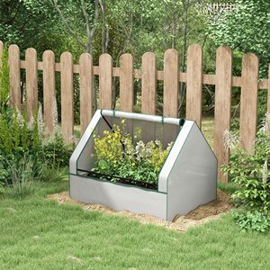 "Classic White and Brown Square Metal <b>Planter</b> <b>Box</b> with Mini Greenhouse for Outdoor Gardens" - Product Image 2