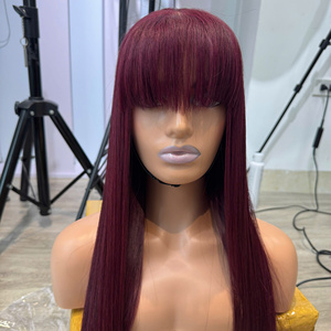 Peluca de Lujo Borgoña con Flequillo, Cabello Humano Súper Doble Trama, Virgen Vietnamita Crudo Premium, Envío Rápido, Extensiones de Cabello de Calidad de Lujo - Product Image 1