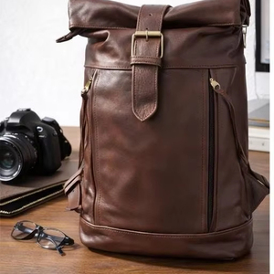 Custom Made Genuine Leather Roll Top Backpack High Capacity Cowhide Rucksack Personalize Business <b>Work</b> <b>Bag</b> LRTB-0116C - Product Image 1