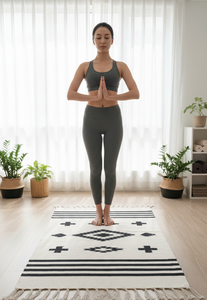 Tapis de couloir/tapis rectangulaire en coton tissé à la main, motif floral moderne, lavable en machine, réversible, noir, pour la maison - Product Image 2