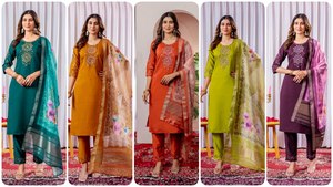 Conjunto de Kurti y Pantalón de Seda Viscosa Premium con Bordado y Dupatta de Seda Chanderi con Estampado Digital, Ropa Étnica para Mujer, Calidad de Exportación - Product Image 2